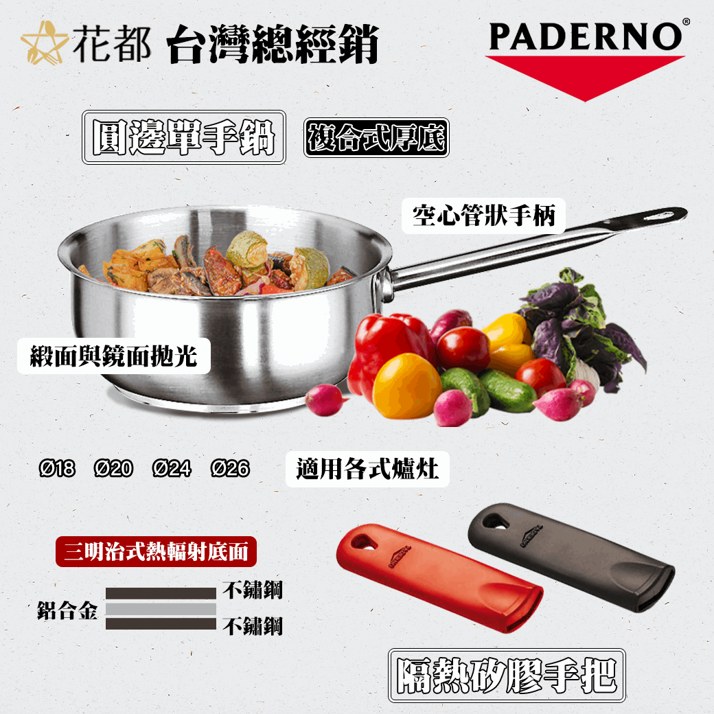 PADERNO圓邊單手鍋