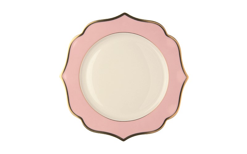 Ionica 進口磁粉色晚餐盤帶金邊 28 cm