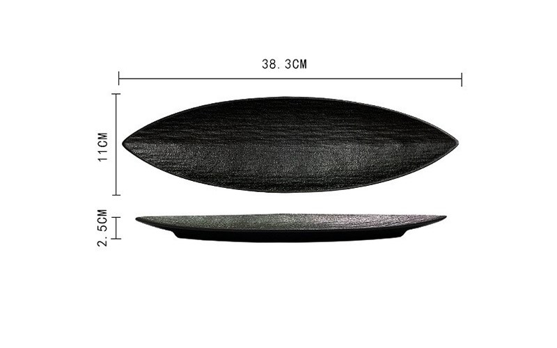 進口磁日式黑色流沙長條葉形盤