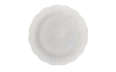 進口12"萬豪網格荷葉盤-亮光白